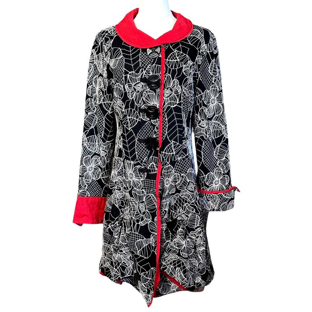 An Ren New York Vintage 100% Linen Dress Trench Coat  Size Fit M Embroidered